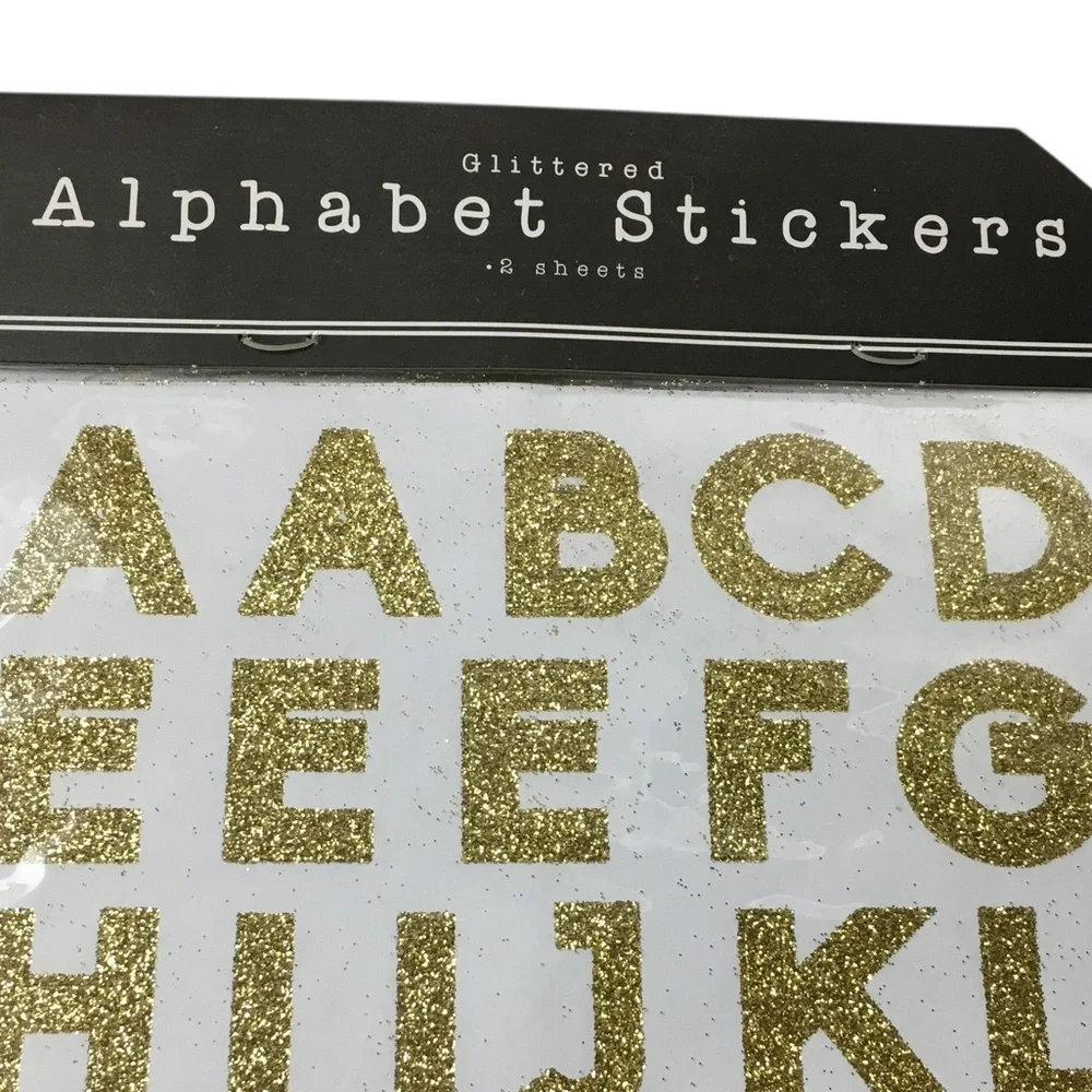 Alphabet Gold Glitter Stickers 4 Sheets 70 Total Classroom Homeschool Uppercase